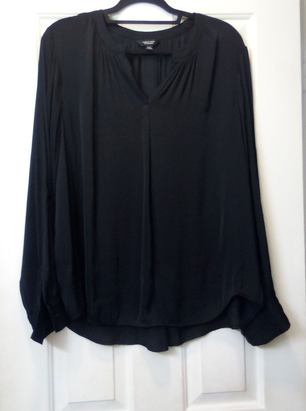 Simply Vera Wang Blouse Womens XXL Black V Neck Long Sleeve Pleated Shirt Top